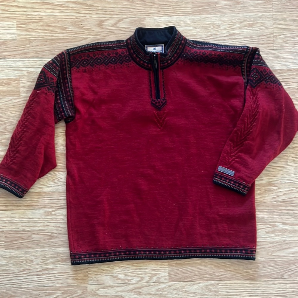Dale of Norway Burgundy and Black Zip-Up Sweater
